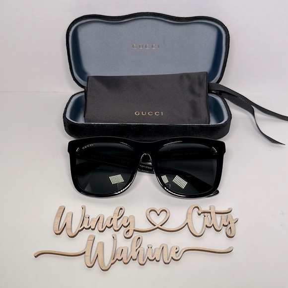 NWT Authentic Gucci Full Rim Rectangle Sunglasses- Black/Smoke - Picture 2 of 8